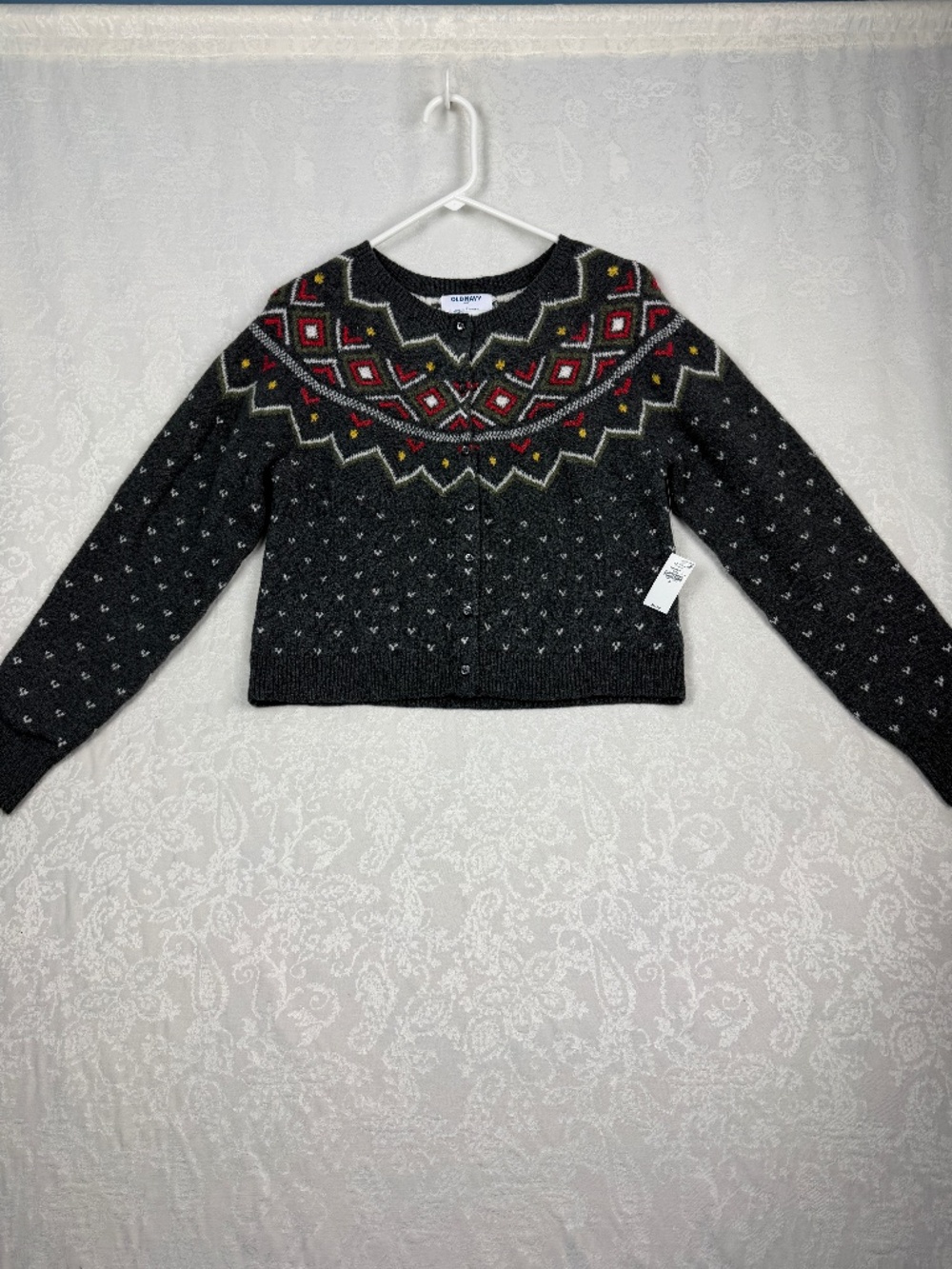 Old Navy Girls M Black Fair Isle Cardigan Sweater Cropped Button Front SoSoft